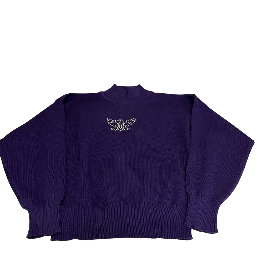 Kaelin Purple Wool Blend Mock Neck Studded Eagle Sweater Womens Medium Vintage